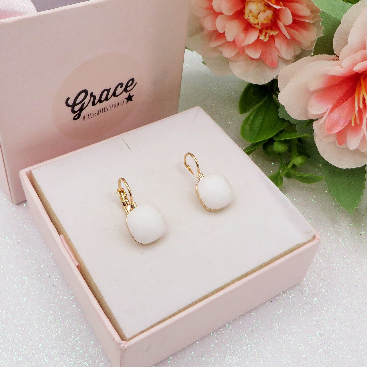 SISSY monachella WHITE ~ Orecchini  a monachella in ACCIAIO INOSSIDABILE con pietra