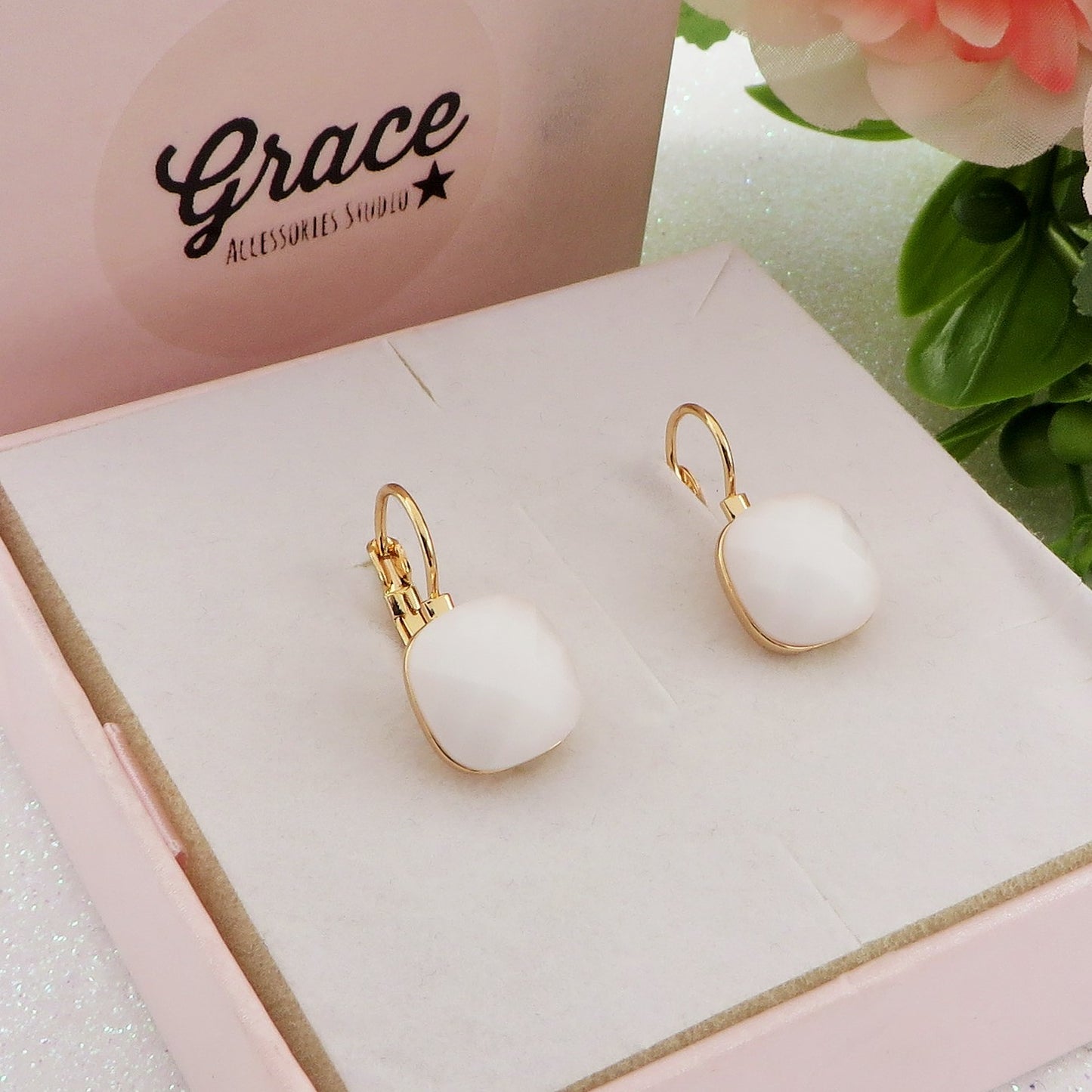 SISSY monachella WHITE ~ Orecchini  a monachella in ACCIAIO INOSSIDABILE con pietra