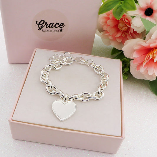LIVIA Bagnato Argento ~ ACCIAIO INOSSIDABILE Bracciale con pendente cuore