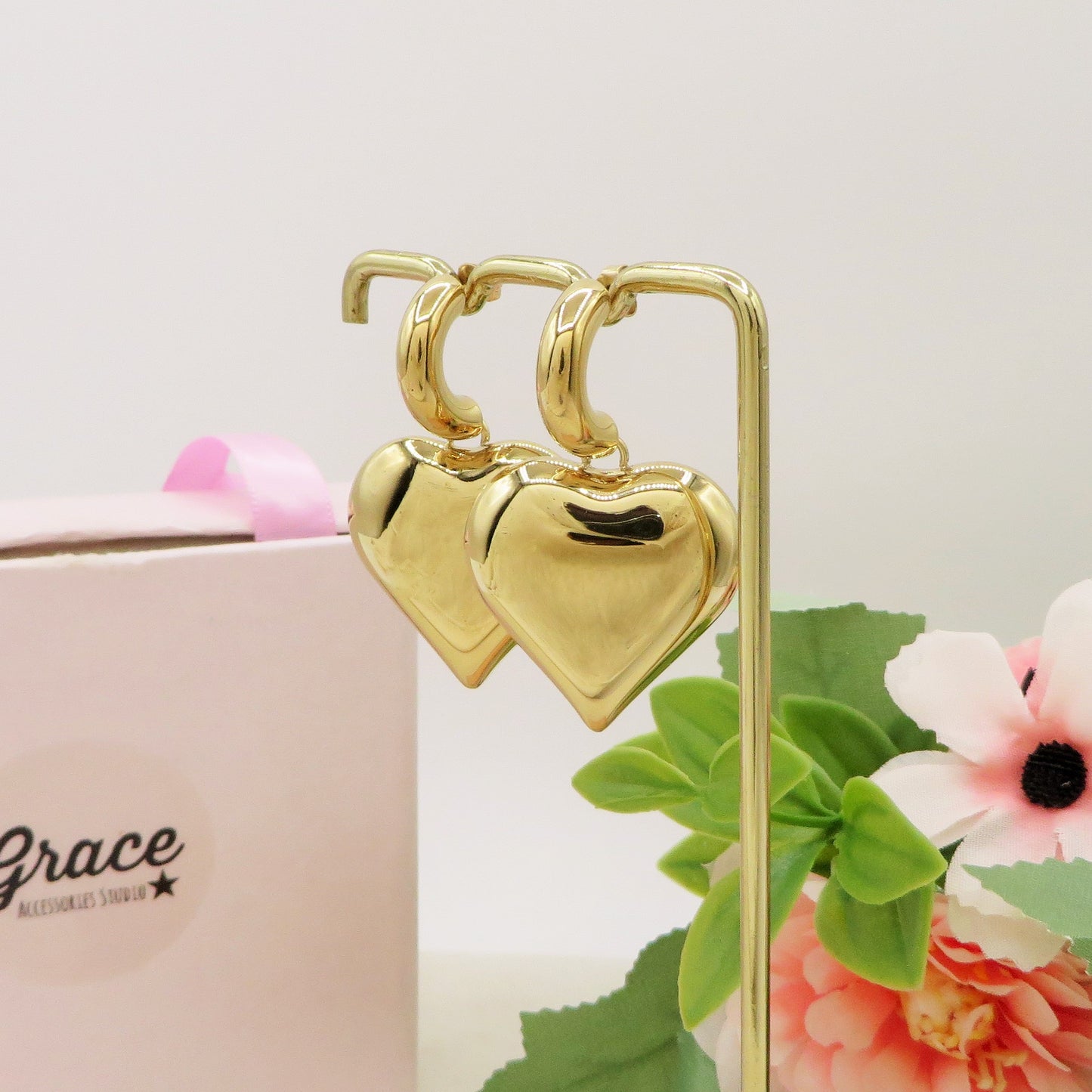 LOVE BOMB NEW STYLE ~ paio orecchini pendenti ACCIAIO INOSSIDABILE maxi cuore bombè