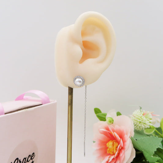 SHINY PEARL - ARGENTO 925 ~ Orecchino filo pendente con perla - saliscendi