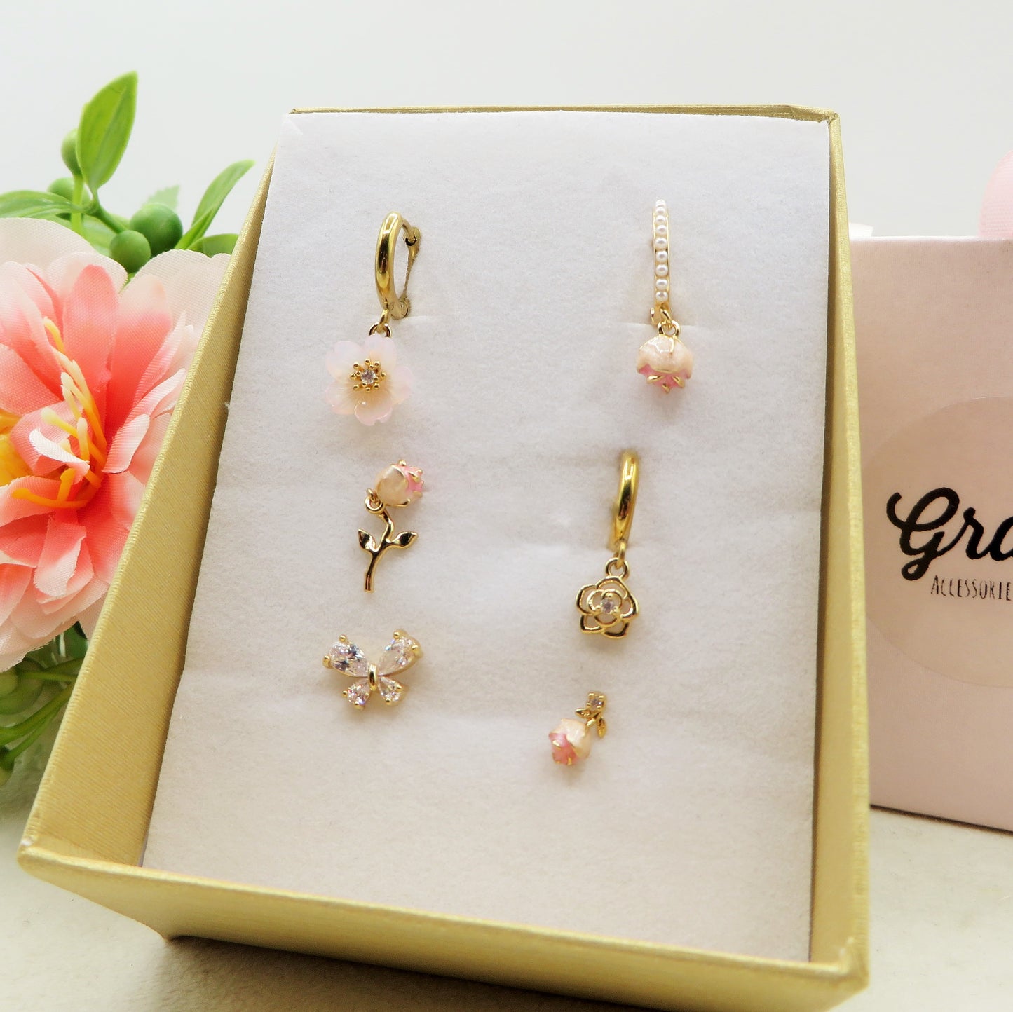 ROSES Set 6 orecchini - ACCIAIO INOSSIDABILE - 6 Orecchini pendenti con cubic zirconia