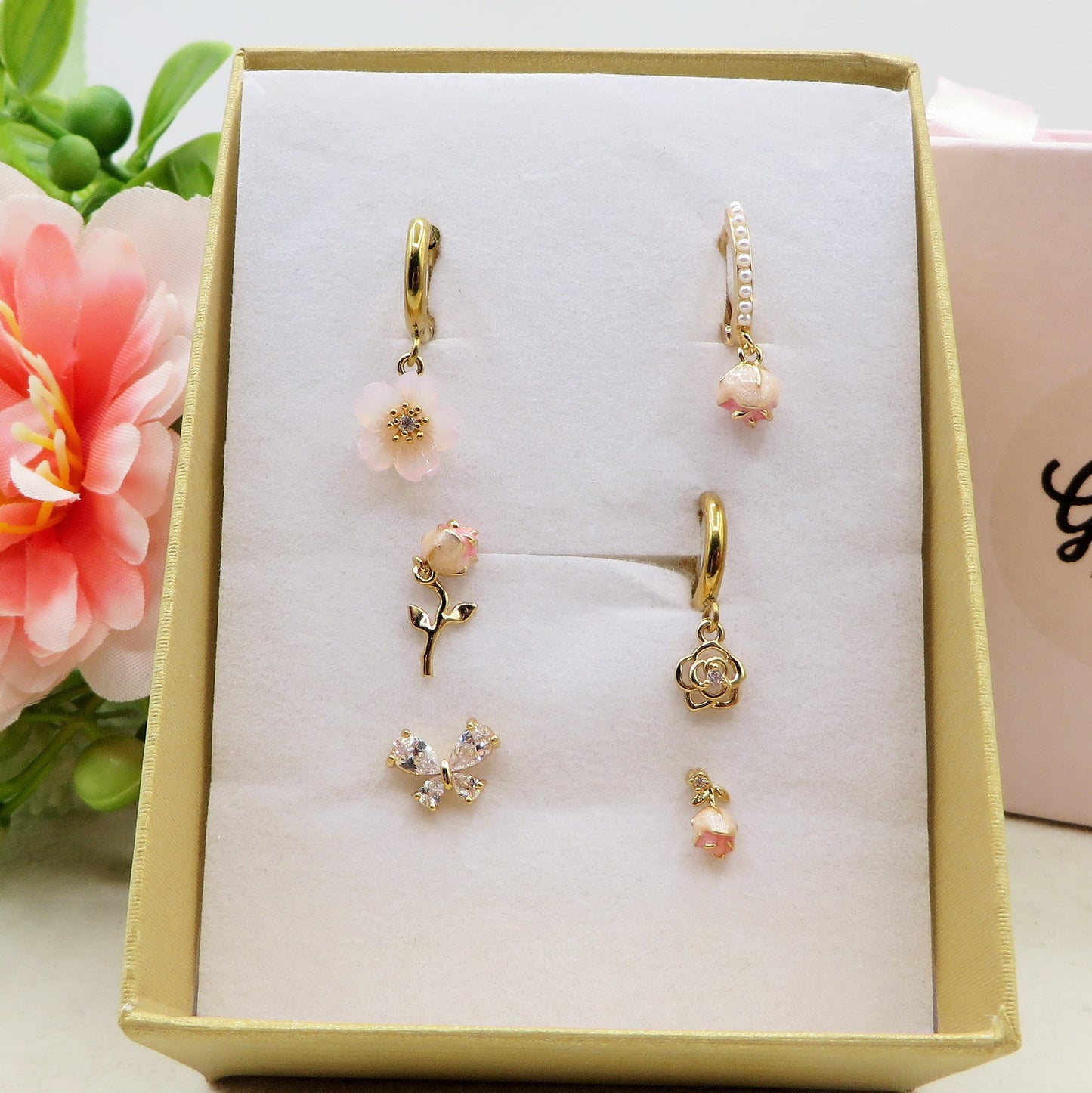 ROSES Set 6 orecchini - ACCIAIO INOSSIDABILE - 6 Orecchini pendenti con cubic zirconia