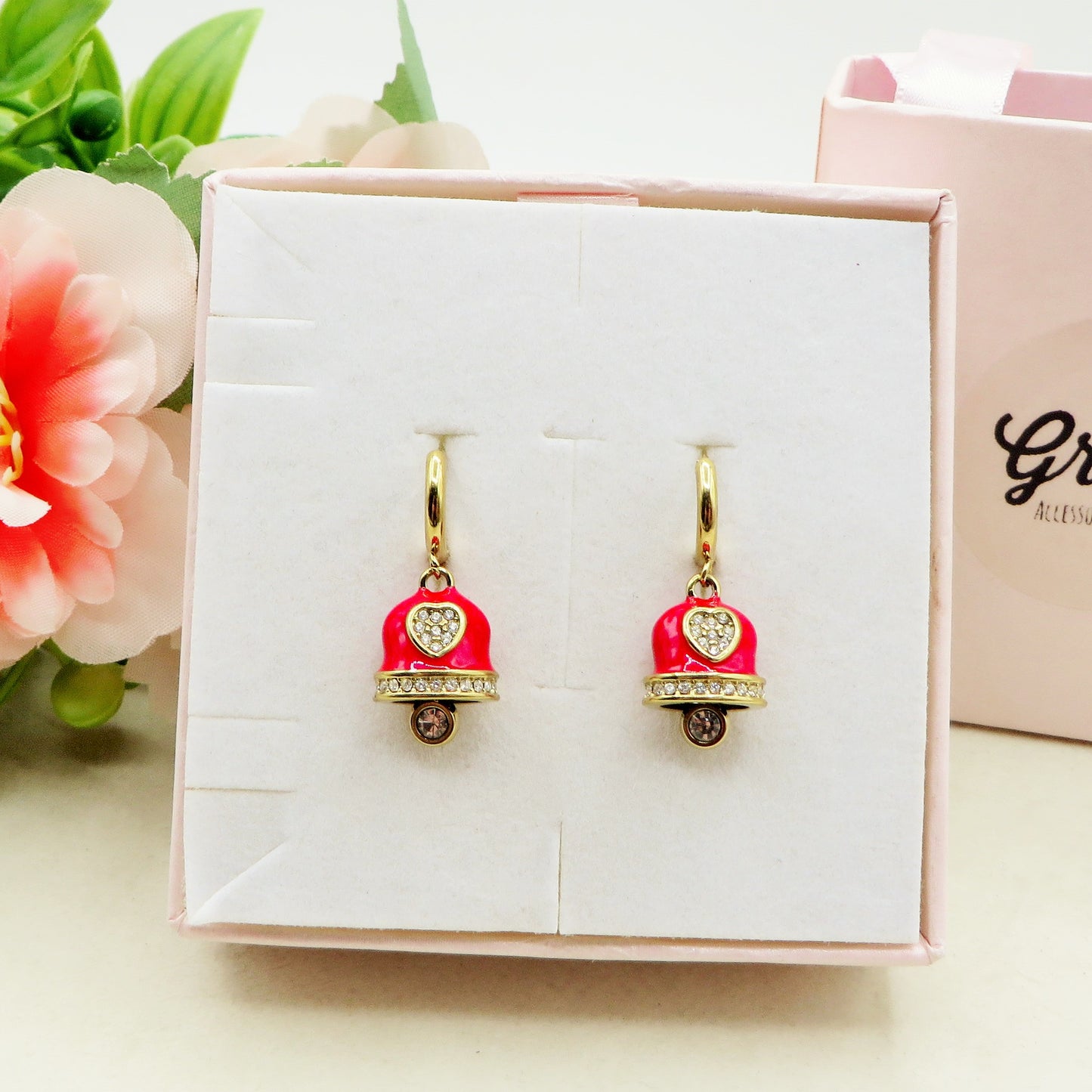 TINKERBELL RAINBOW ACCIAIO INOSSIDABILE ~ Orecchini mini cerchi a campanella con cubic zirconia in ACCIAIO INOSSIDABILE