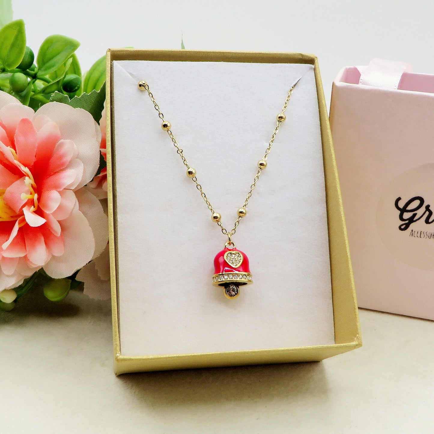 TINKERBELL RAINBOW - ACCIAIO INOSSIDABILE- Collana con pendente campanella smaltata + Catenina rosario