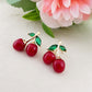 CHERRIES STUDS ~ Orecchini Ciliegie a lobo + cubic zirconia