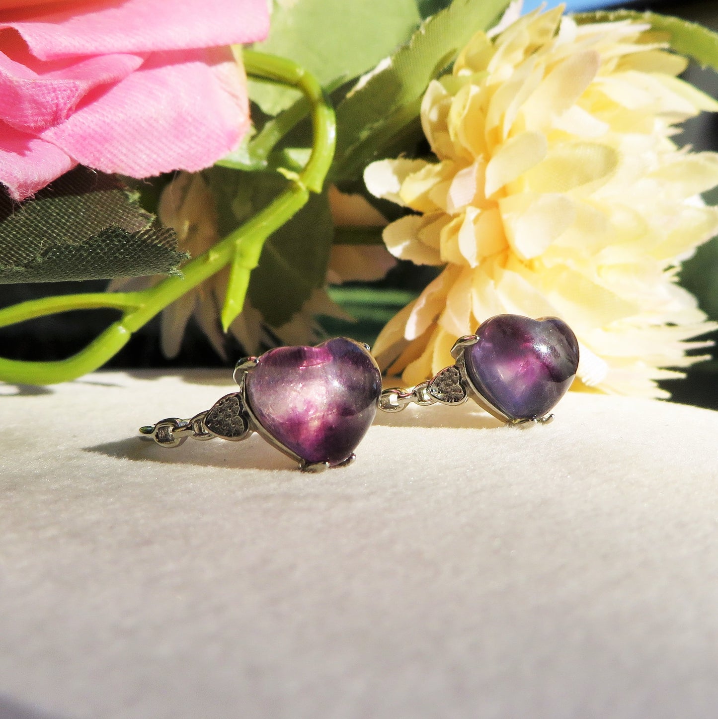 AMALA' HEART ~ Anello regolabile in FLUORITE naturale a forma di cuore