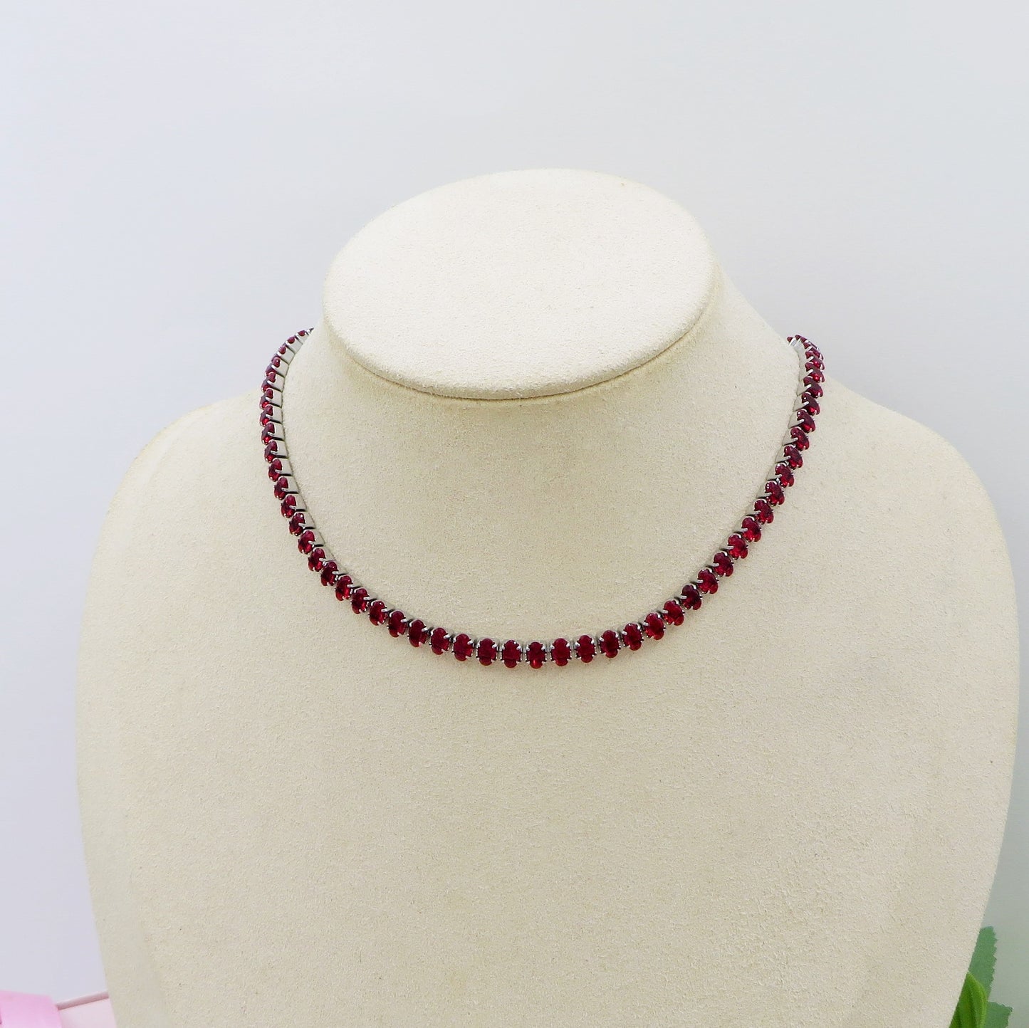 VALENTINE ~ Tennis Choker girocollo in ACCIAIO INOSSIDABILE con cubic zirconia ovale