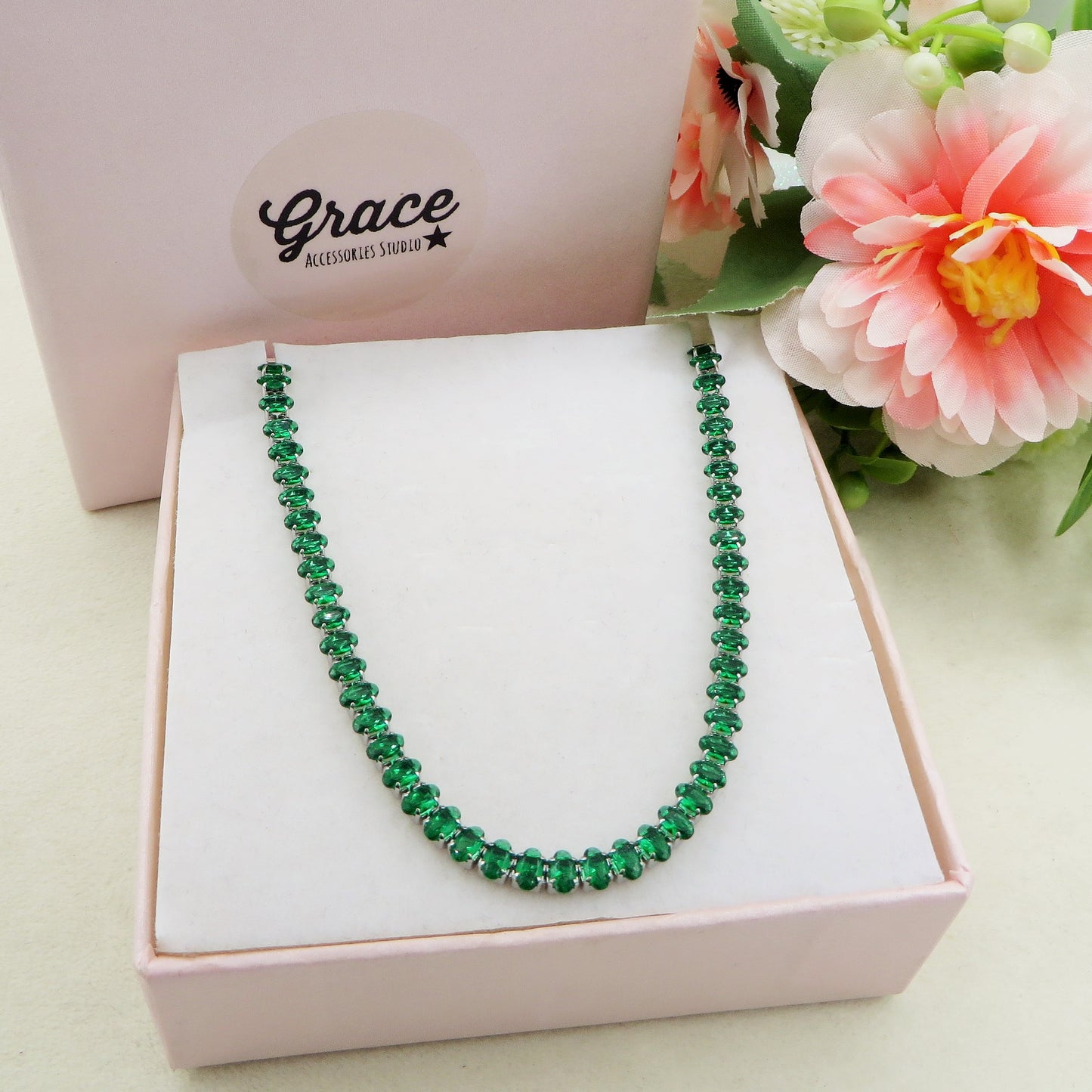 VALENTINE ~ Tennis Choker girocollo in ACCIAIO INOSSIDABILE con cubic zirconia ovale