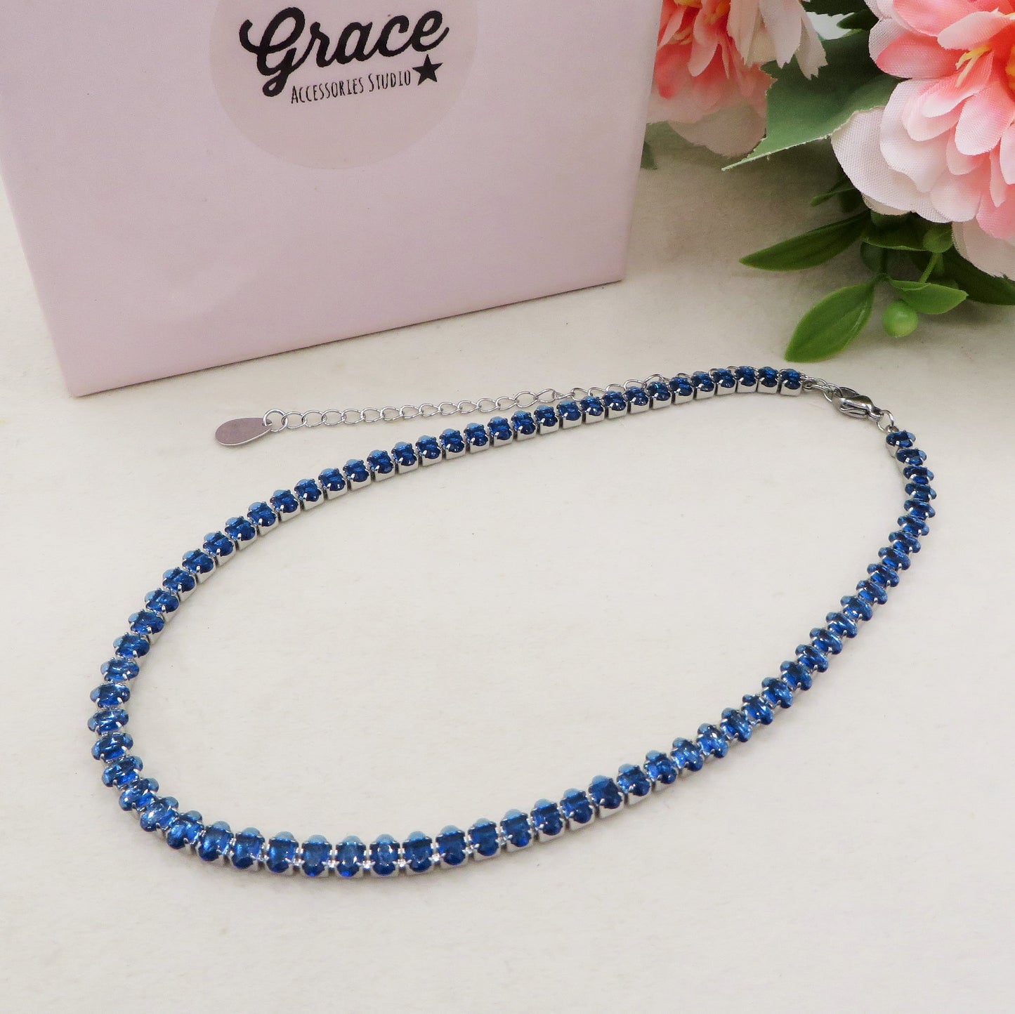 VALENTINE ~ Tennis Choker girocollo in ACCIAIO INOSSIDABILE con cubic zirconia ovale