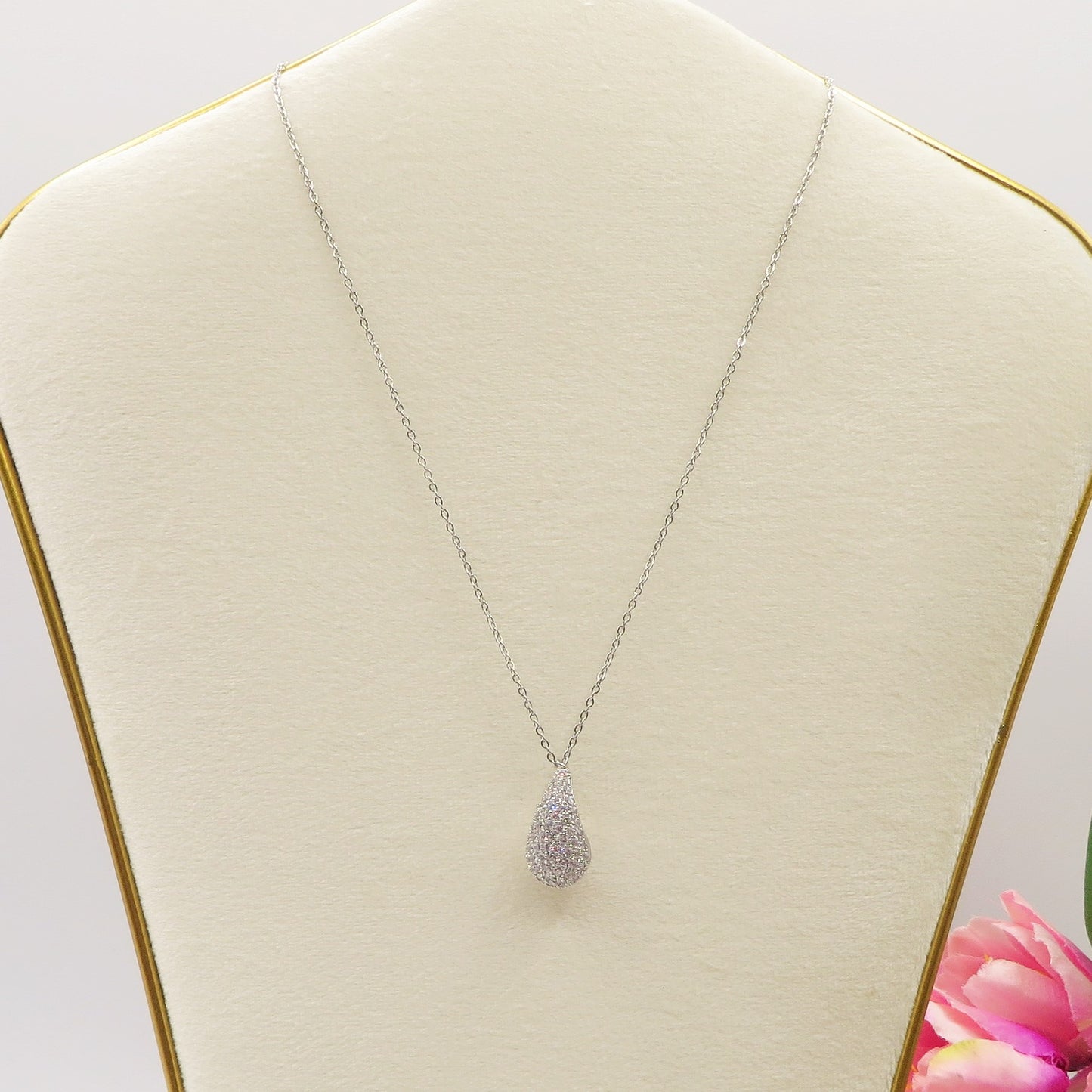 DROP SHINE -  Collana in acciaio inossidabile con pendente goccia in cubic zirconia