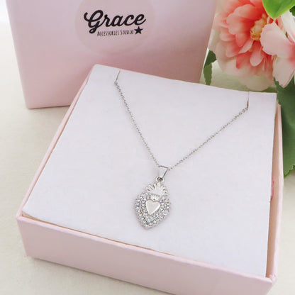 SACRED SHINE - Collana con pendente cuore sacro in cubic zirconia