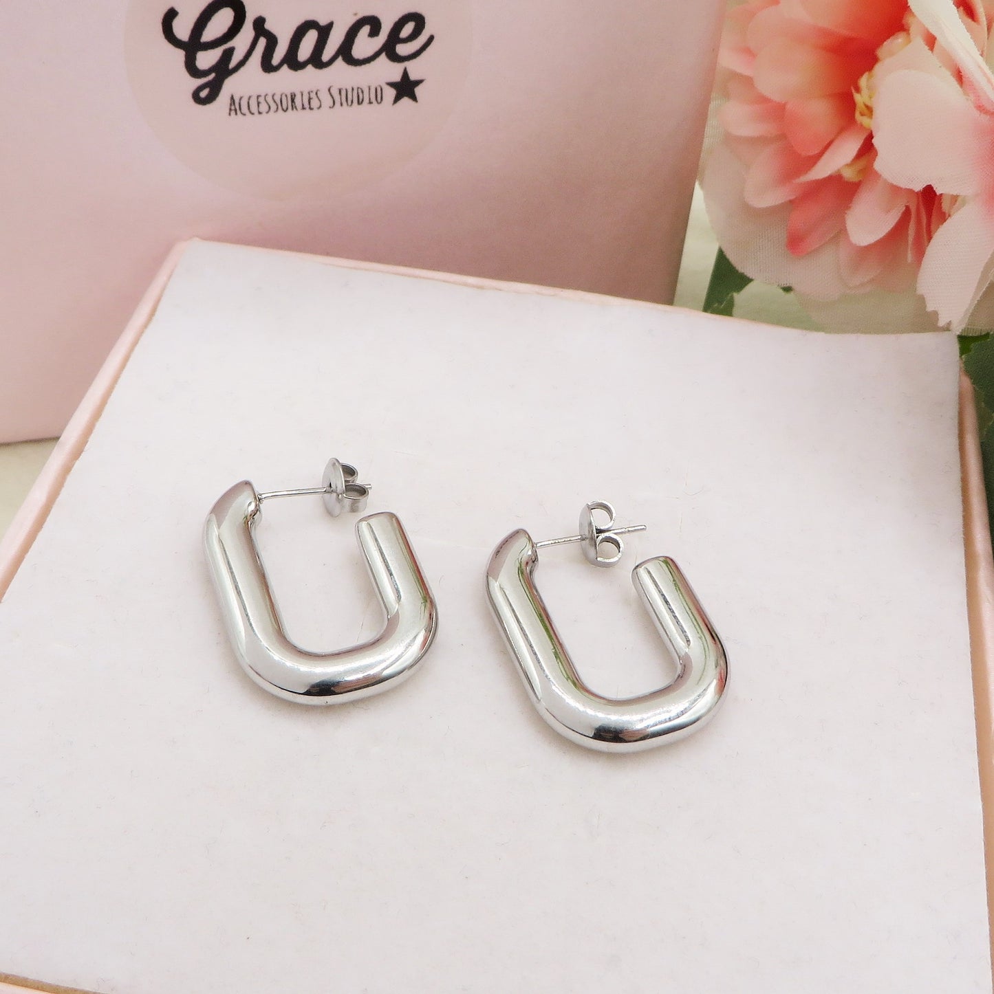 CASSANDRA square hoops ~ Orecchini a cerchio in ACCIAIO INOSSIDABILE