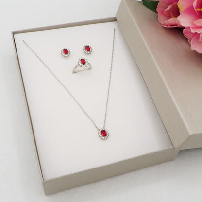 KATE -" RED Set" ACCIAIO - collana zirconi +orecchini + anello zirconia