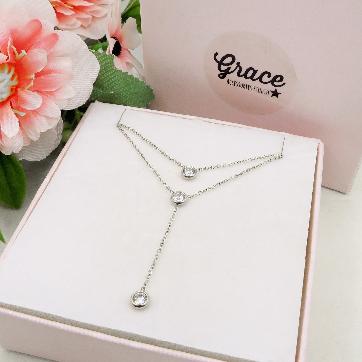 HEATHER - ACCIAIO INOSSIDABILE- Collana cravattina con cubic zirconia