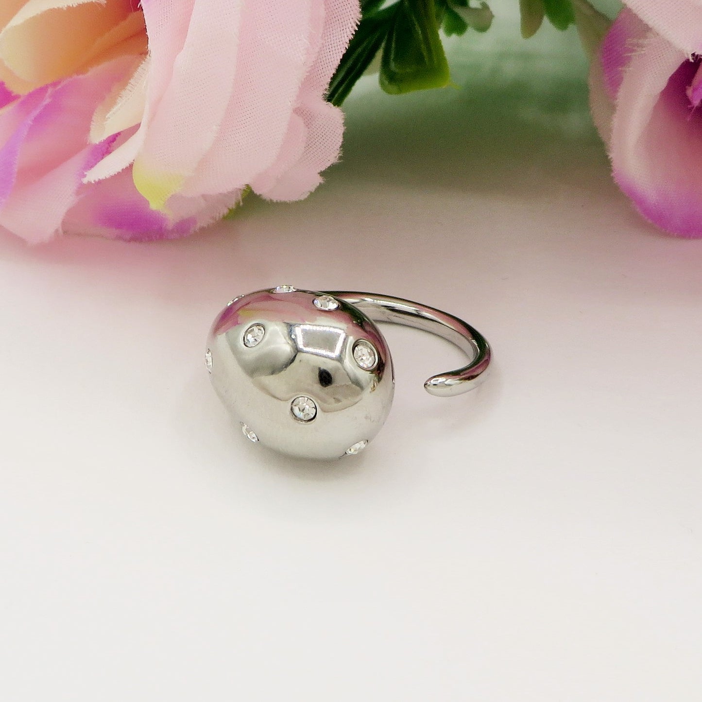 DROP Crystal ~ Anello regolabile in ACCIAIO INOSSIDABILE con cubic zirconia