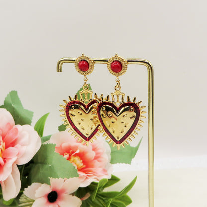 Sacred Flame Heart - Paio orecchini cuore sacro in acciaio inossidabile