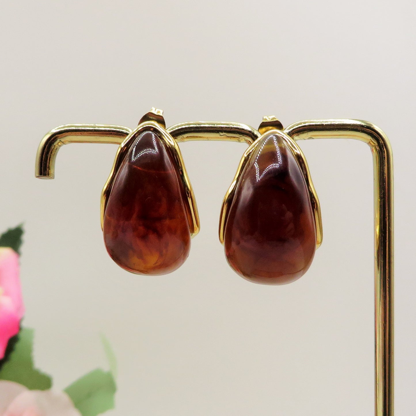 DROP TARTARTUGA - ACCIAIO INOSSIDABILE ~ Paio Orecchini goccia bombe' in plexi tortoiseshell