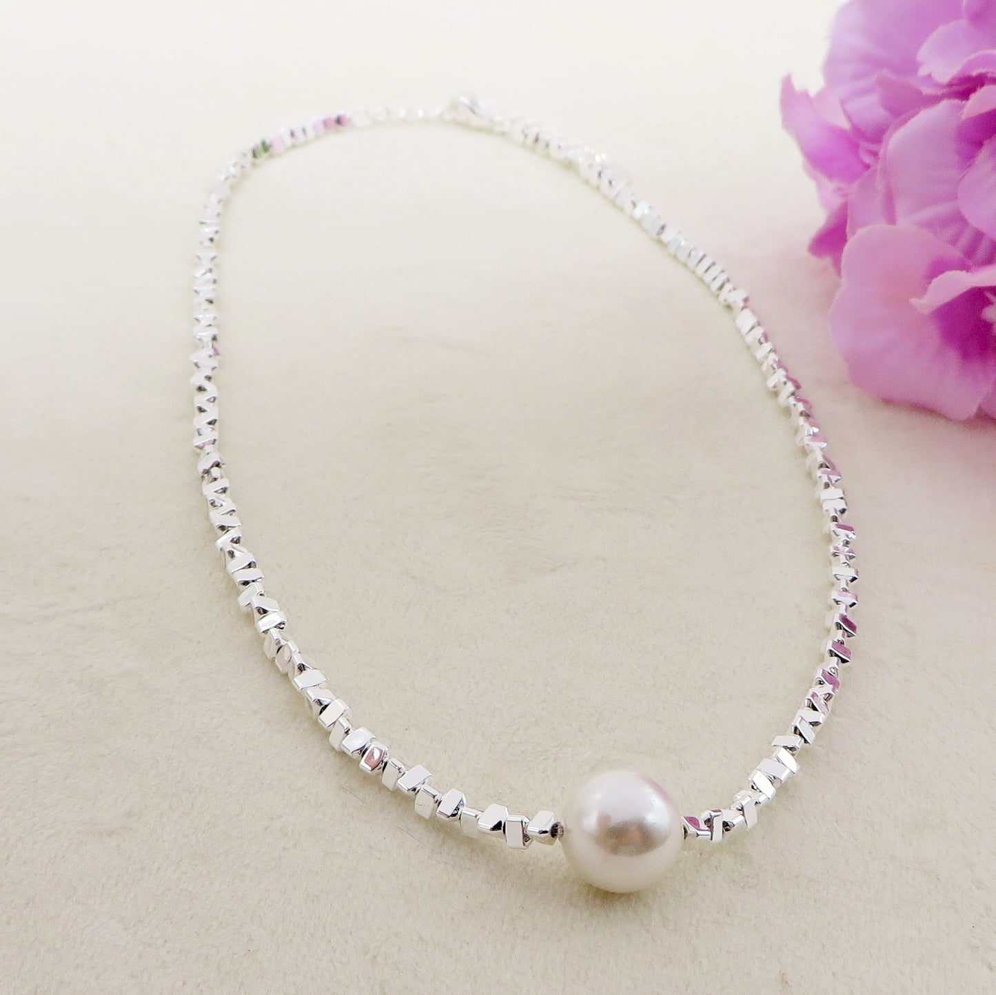 CUBETTI PEARL bagnato ARGENTO ~ Collana in ACCIAIO INOSSIDABILE
