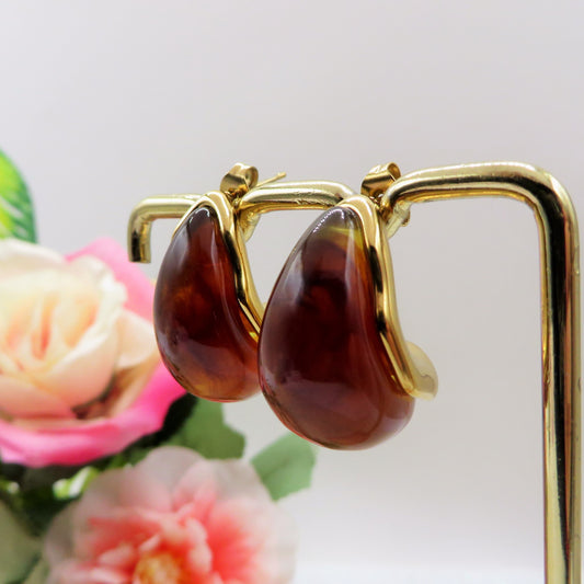 DROP TARTARTUGA - ACCIAIO INOSSIDABILE ~ Paio Orecchini goccia bombe' in plexi tortoiseshell