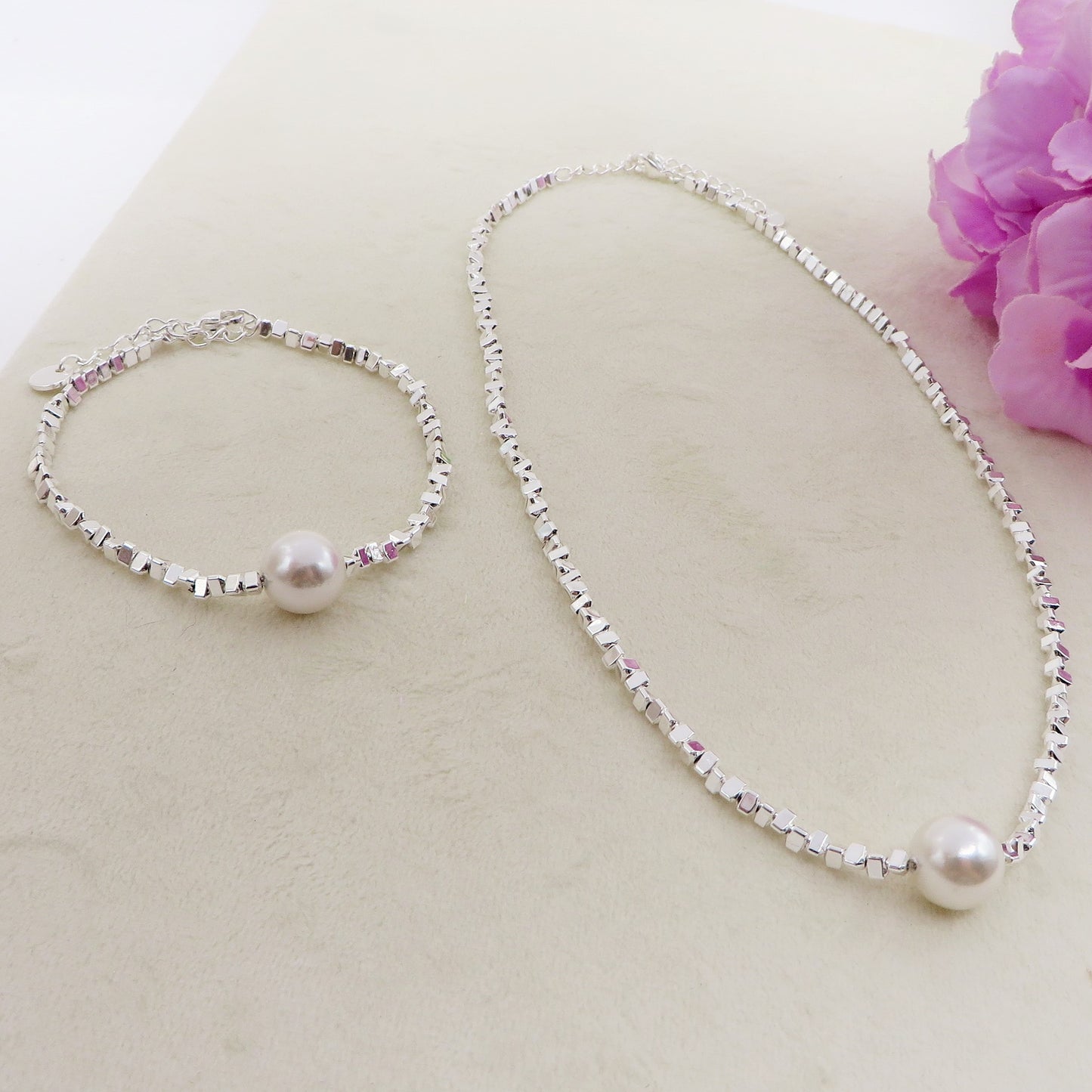 CUBETTI PEARL bagnato ARGENTO ~ Collana in ACCIAIO INOSSIDABILE