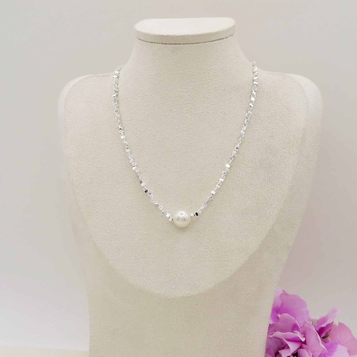 CUBETTI PEARL bagnato ARGENTO ~ Collana in ACCIAIO INOSSIDABILE