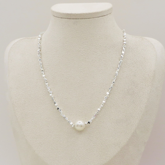 CUBETTI PEARL bagnato ARGENTO ~ Collana in ACCIAIO INOSSIDABILE