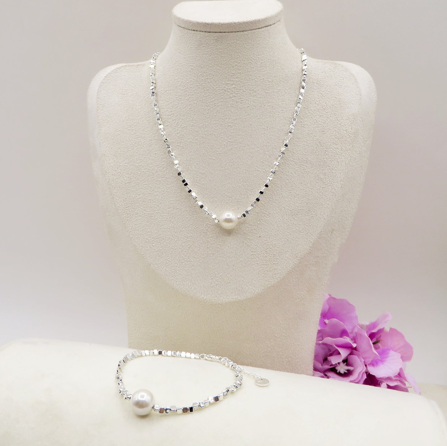 CUBETTI PEARL bagnato ARGENTO ~ Collana in ACCIAIO INOSSIDABILE