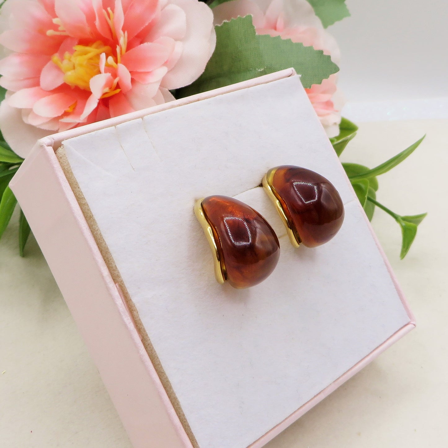 DROP TARTARTUGA - ACCIAIO INOSSIDABILE ~ Paio Orecchini goccia bombe' in plexi tortoiseshell