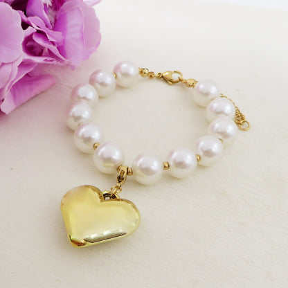 BIG LOVE Bracelet - Bracciale perle xl e cuore bombè ACCIAIO inossidabile