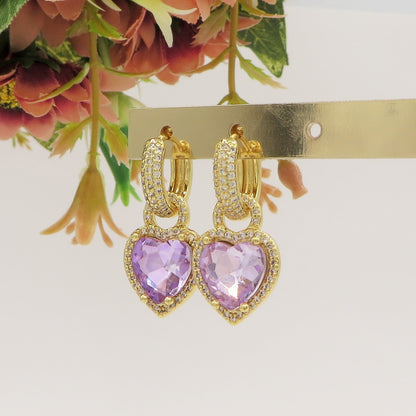 AURORA HOOPS ~ Orecchini mini cerchi zirconati FULL in Cubic Zirconia a forma di cuore