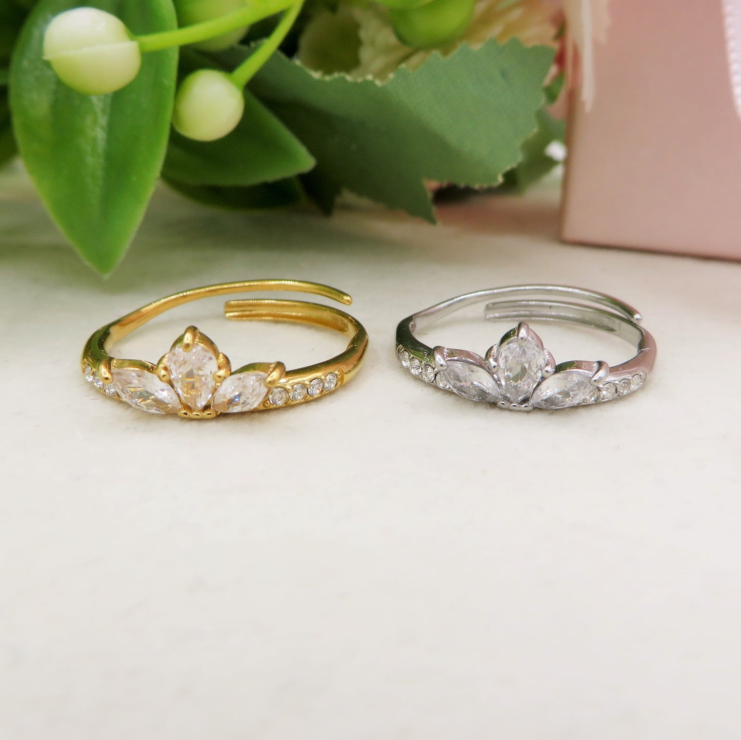 MARQUISE Anello regolabile in ACCIAIO inossidabile con cubic zirconia taglio marquise