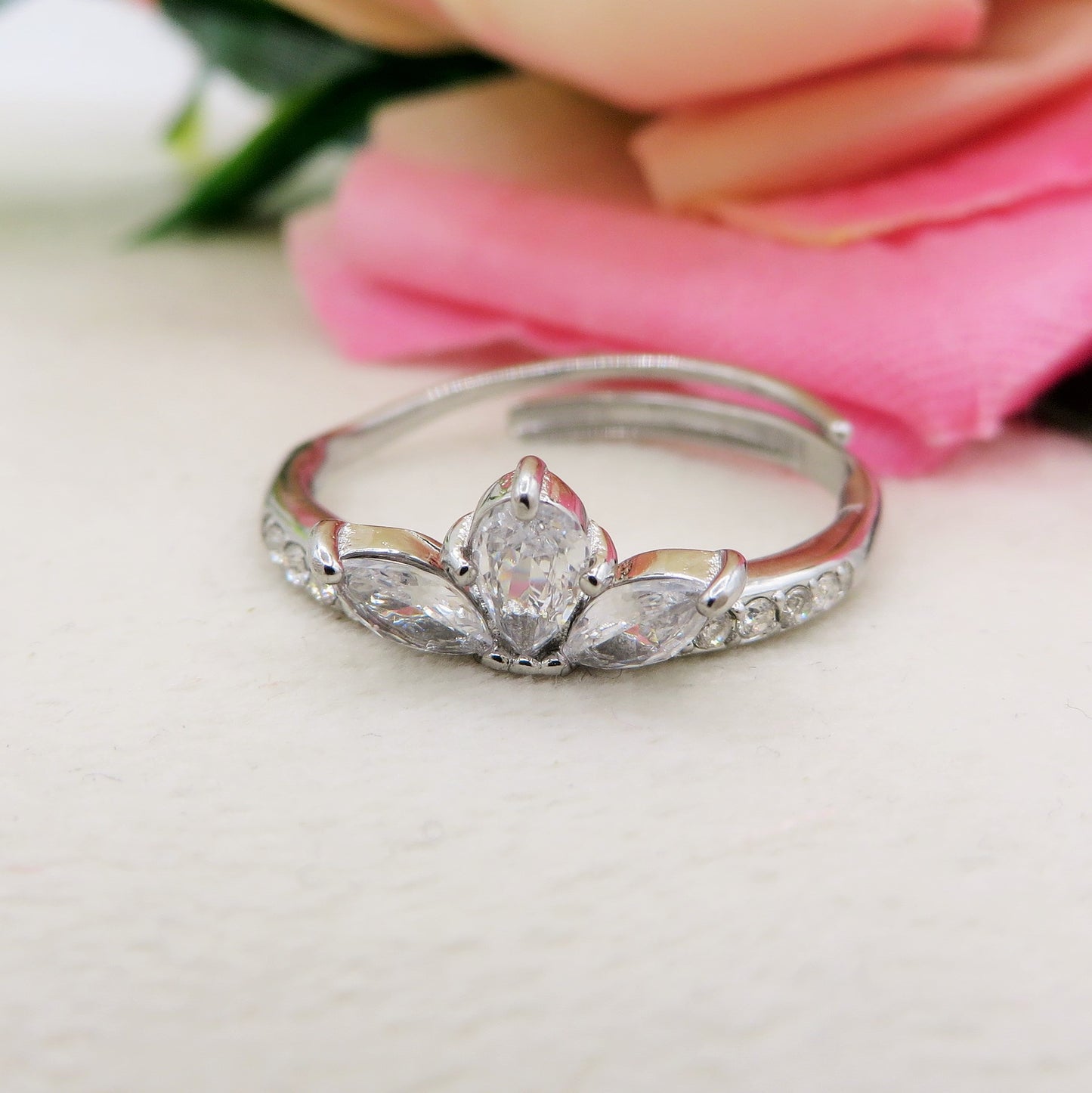 MARQUISE Anello regolabile in ACCIAIO inossidabile con cubic zirconia taglio marquise