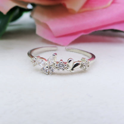 MARIPOSA - ARGENTO 925 ~ Anello regolabile con farfalla in cubic zirconia