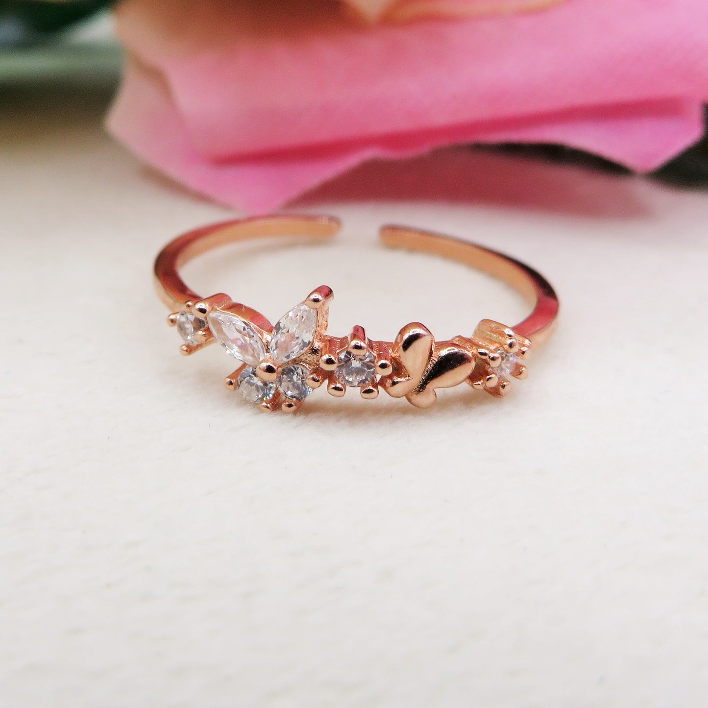 MARIPOSA - ARGENTO 925 ~ Anello regolabile con farfalla in cubic zirconia