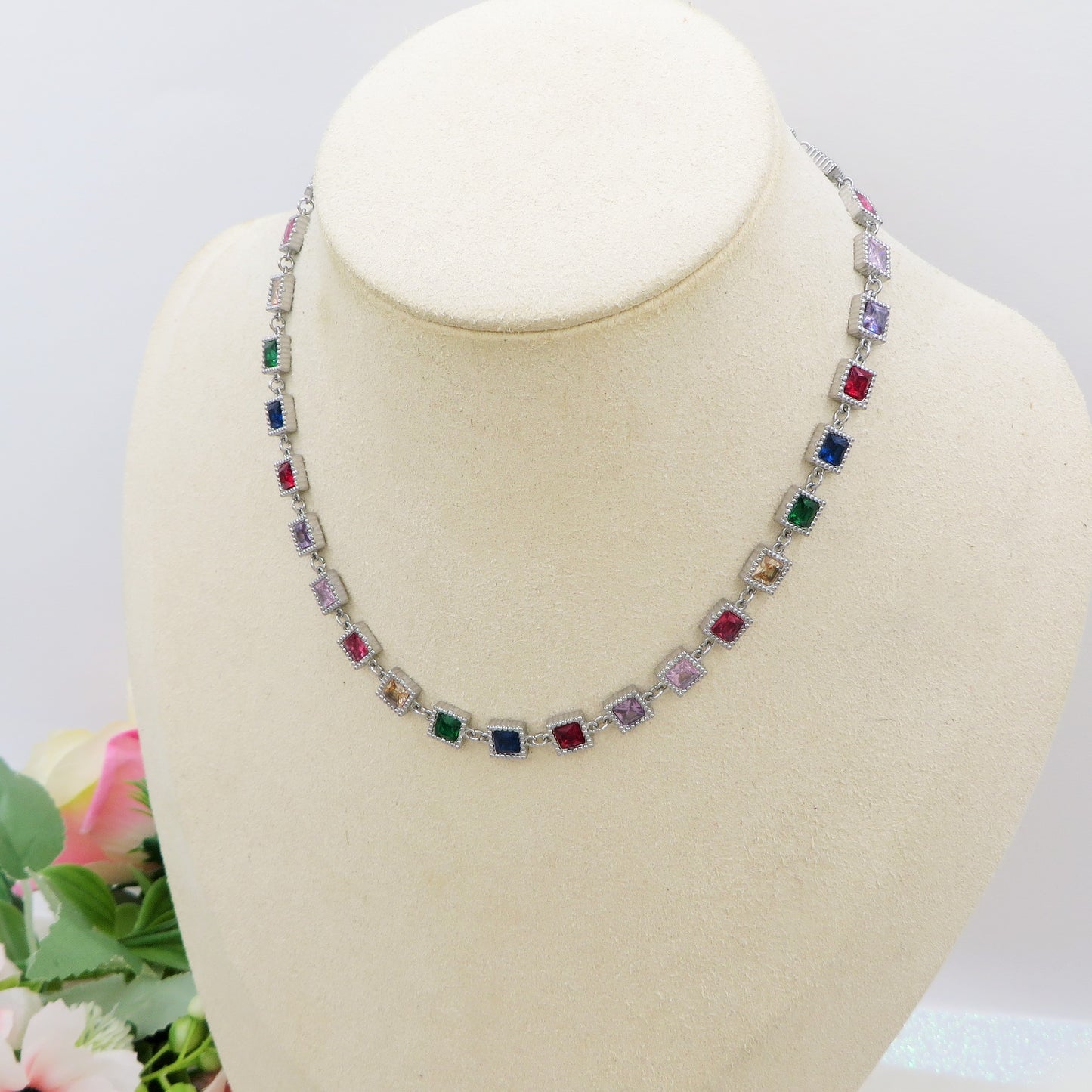 JOY ~ ACCIAIO INOSSIDABILE - Collana Tennis con Cubic Zirconia rettangolari