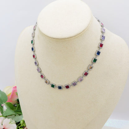 JOY ~ ACCIAIO INOSSIDABILE - Collana Tennis con Cubic Zirconia rettangolari