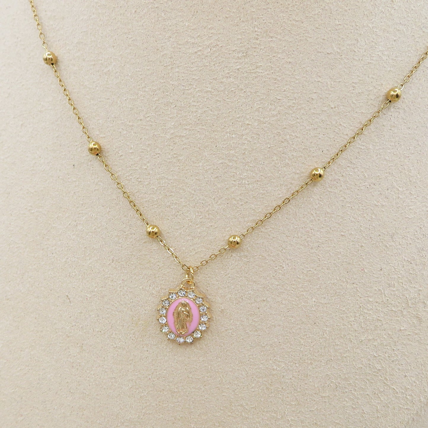 HOLY COLOURS - Collana ACCIAIO con madonnina e cubic zirconia