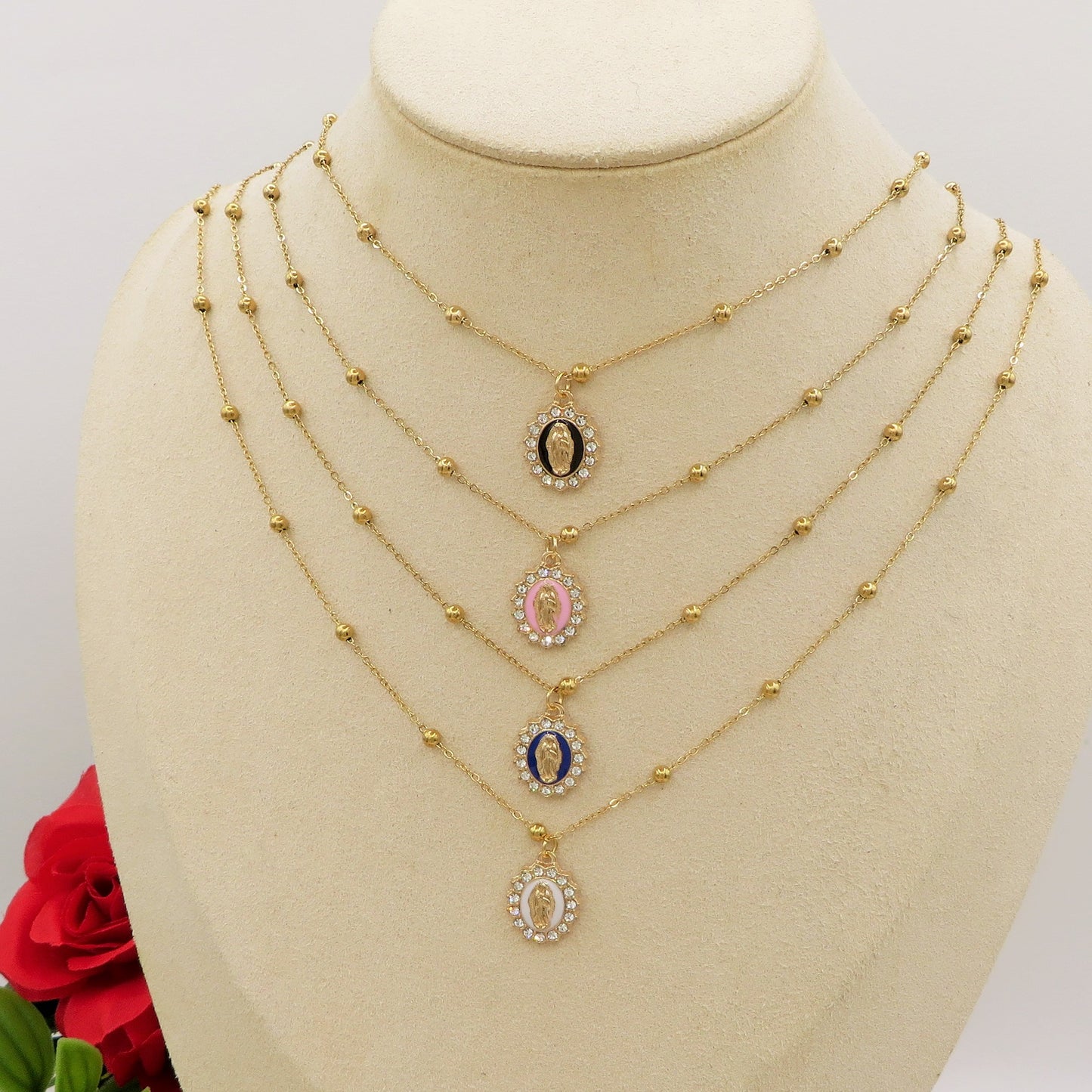 HOLY COLOURS - Collana ACCIAIO con madonnina e cubic zirconia