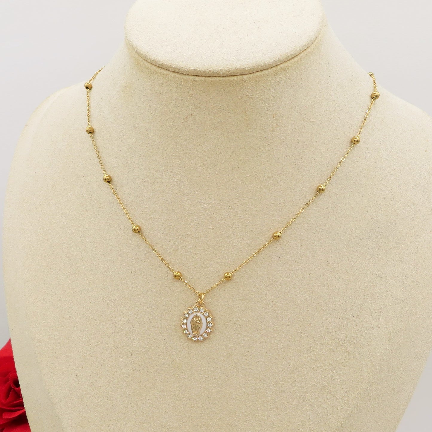 HOLY COLOURS - Collana ACCIAIO con madonnina e cubic zirconia