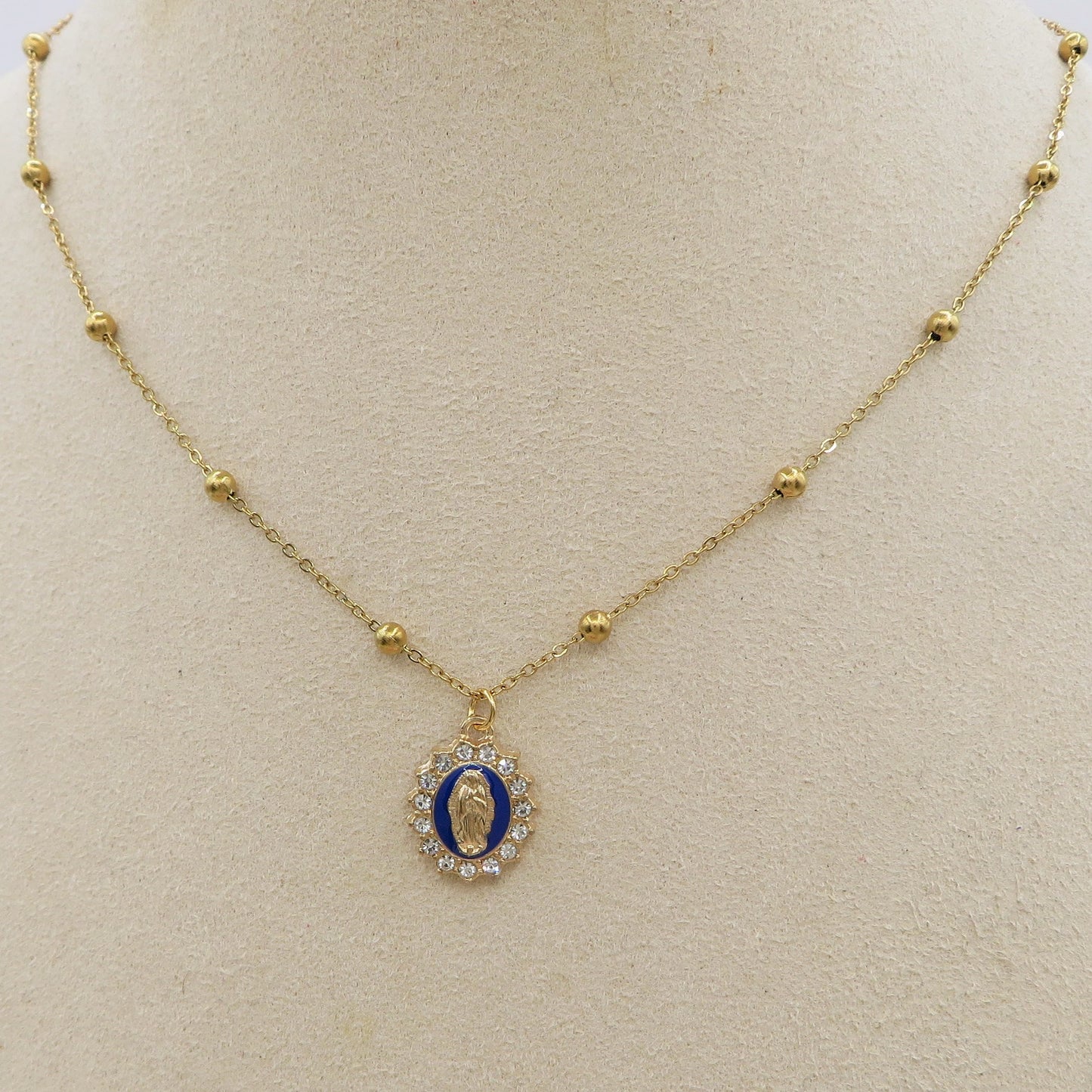 HOLY COLOURS - Collana ACCIAIO con madonnina e cubic zirconia