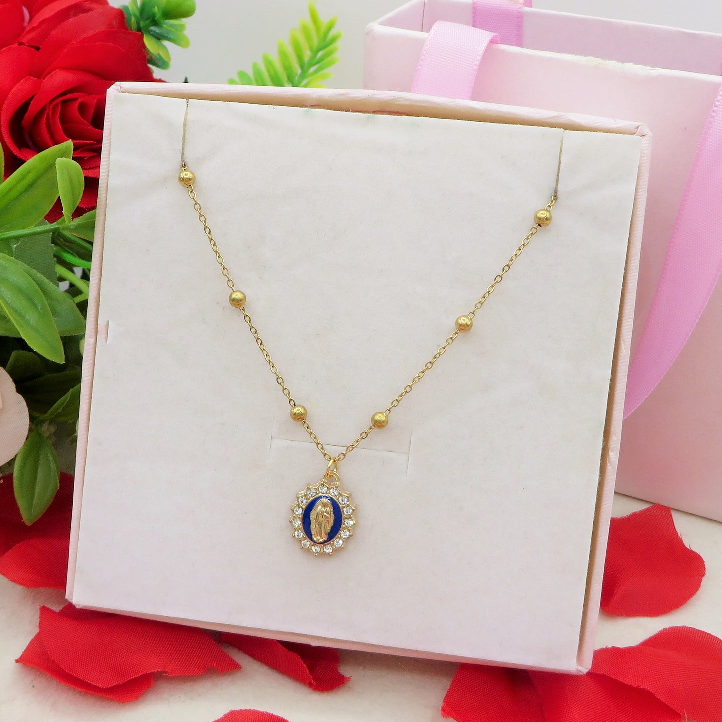 HOLY COLOURS - Collana ACCIAIO con madonnina e cubic zirconia