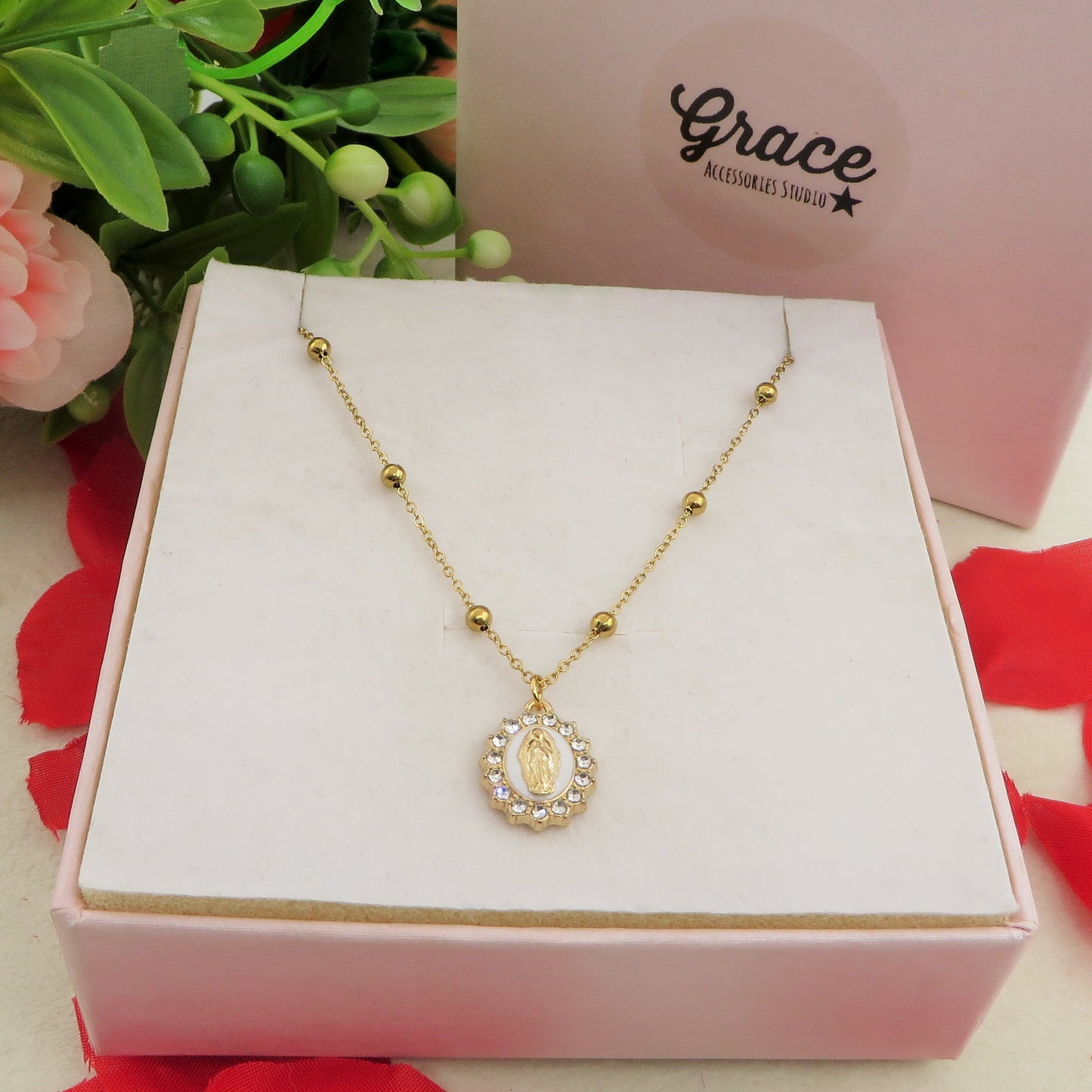 HOLY COLOURS - Collana ACCIAIO con madonnina e cubic zirconia