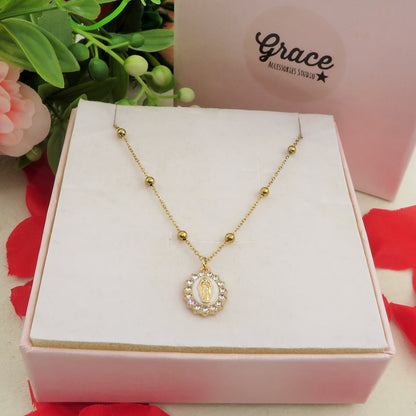 HOLY COLOURS - Collana ACCIAIO con madonnina e cubic zirconia