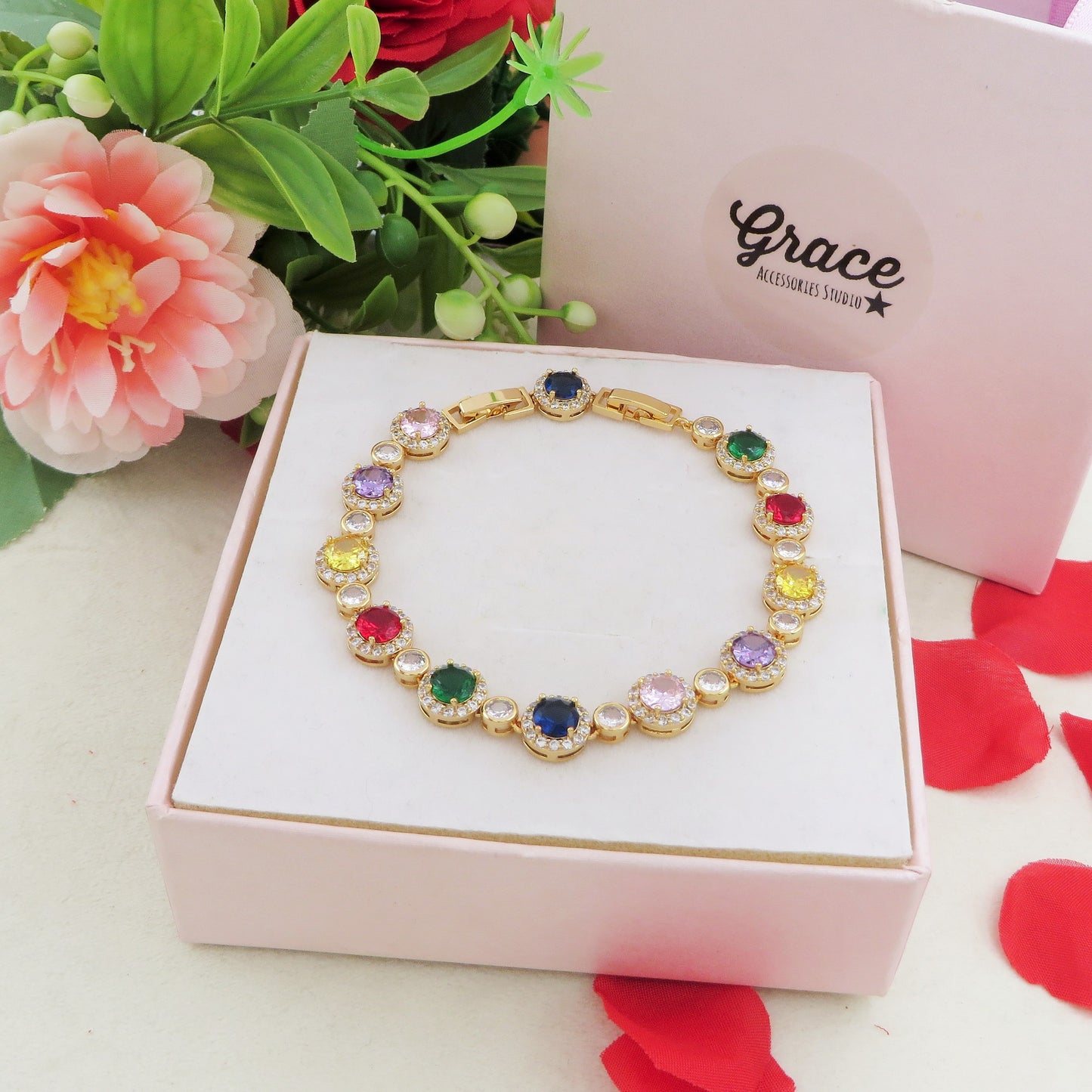 DELILAH RAINBOW - Bracciale Tennis con Cubic Zirconia rotondi