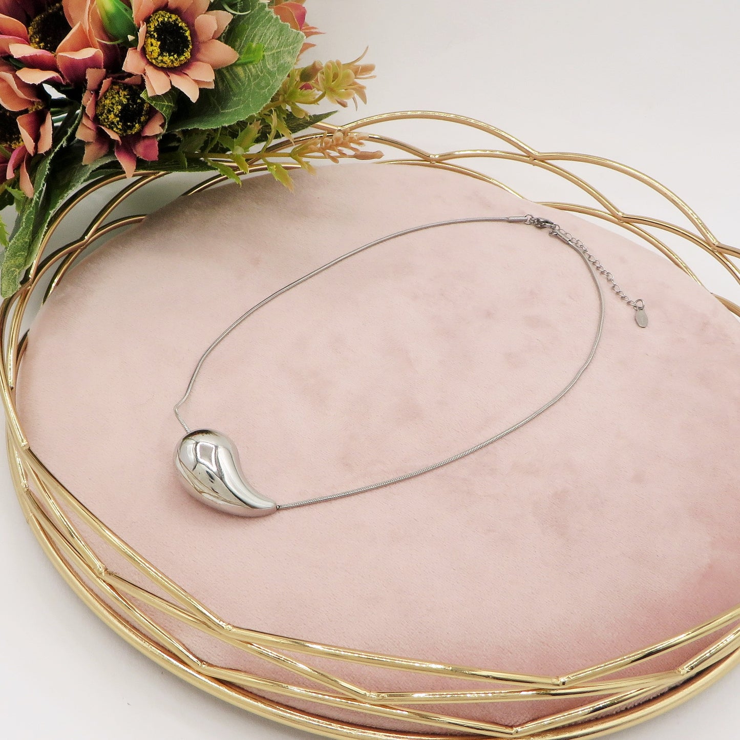 DROP ~ Collana GIROCOLLO goccia bombè - ACCIAIO  inossidabile