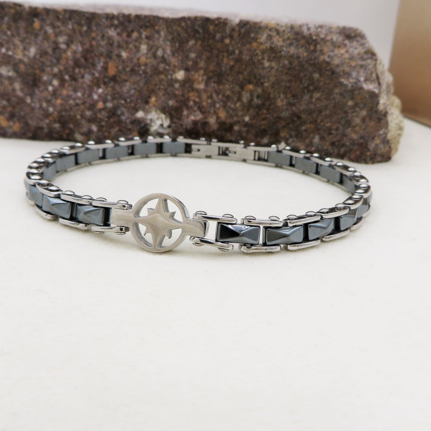 BRACCIALE uomo ACCIAIO catena bicicletta + placca stella acciaio