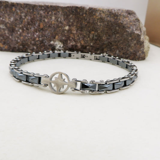 BRACCIALE uomo ACCIAIO catena bicicletta + placca stella acciaio