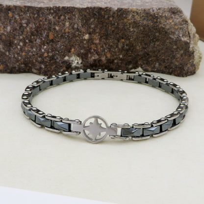 BRACCIALE uomo ACCIAIO catena bicicletta + placca stella acciaio