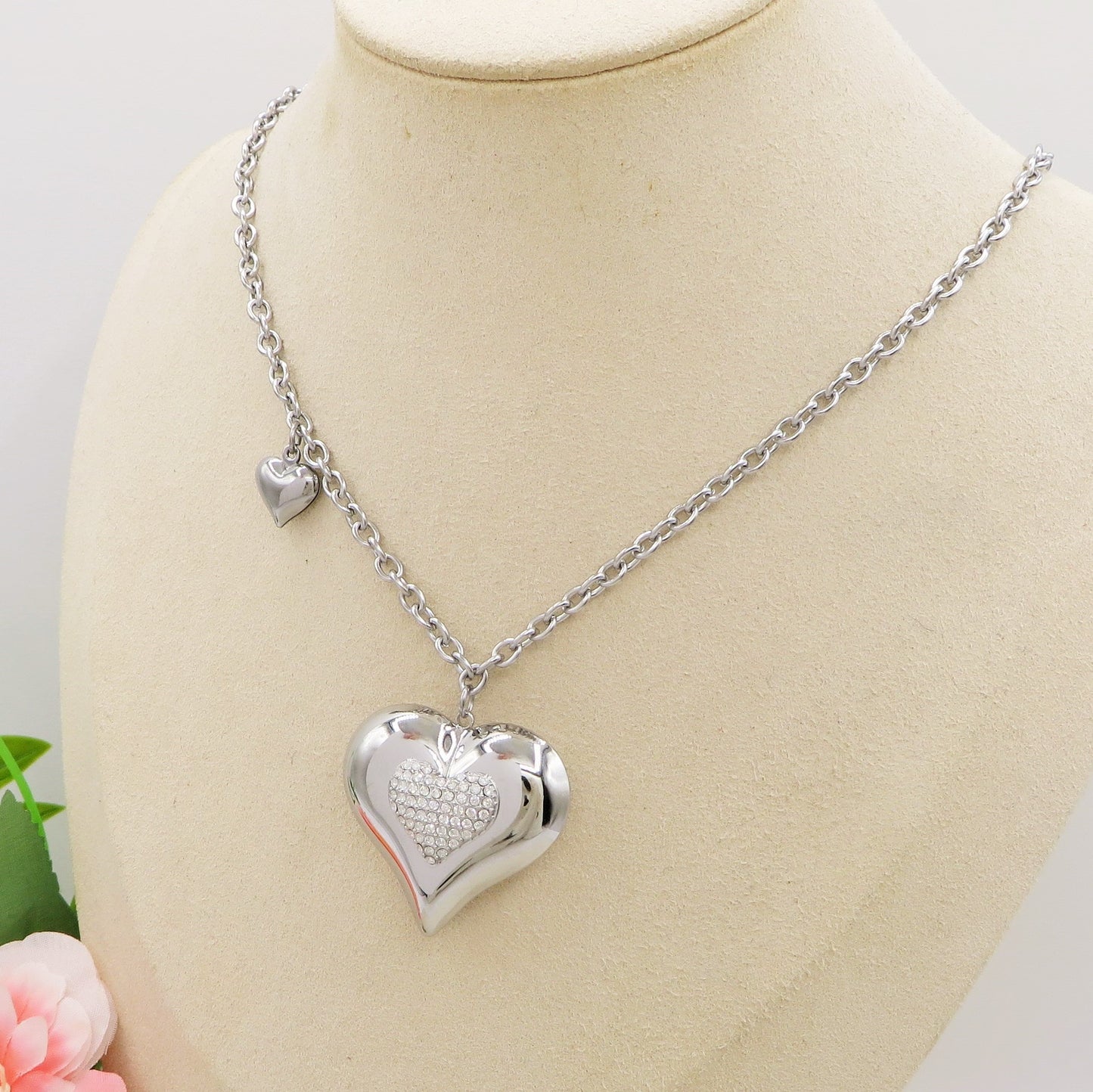 NEVADA ~ACCIAIO INOSSIDABILE - COLLANA lunga catena e cuore oversize